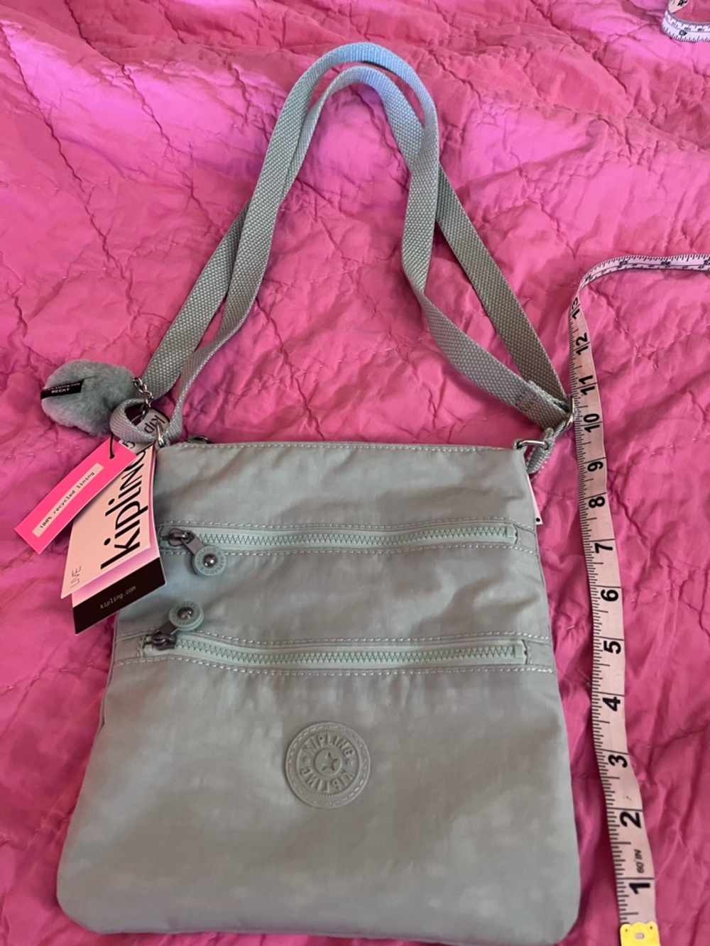 Kipling Pale Blue/light turquoise Crossbody Bag with Signature baby monkey Charm